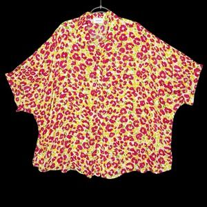 Adrienne Tunic Top Blouse Plus Size 1X Oversized‎ Lagenlook Pink Green Leopard